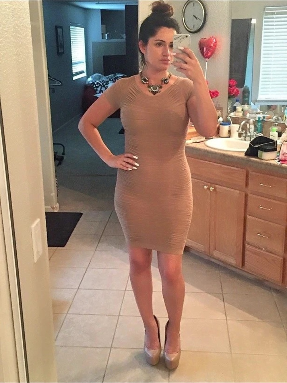 Ruched Mini Dress in tan.  Like New